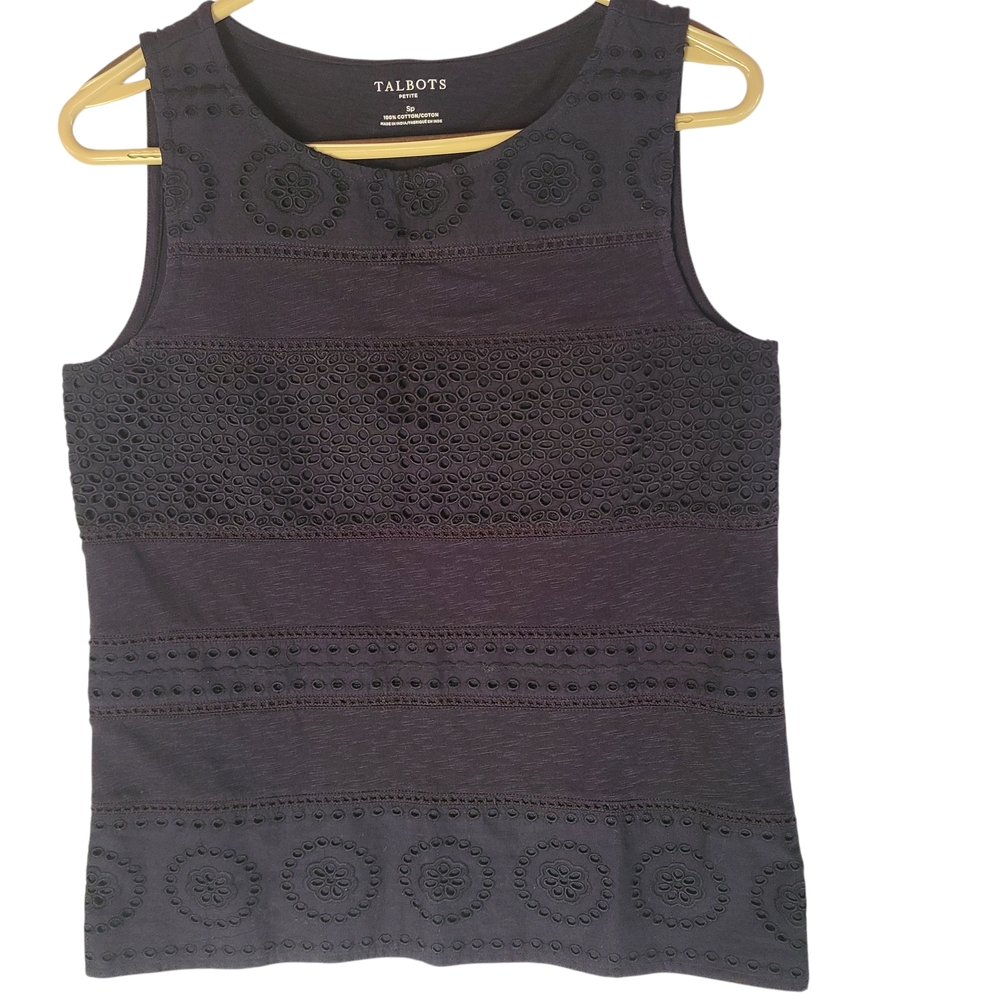 Talbots Women's Eyelet Navy Sleeveless Top 100 % Cotton Sp